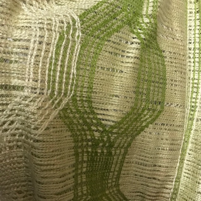 CURTAIN, Pair 1970s Green Natural Pattern Net